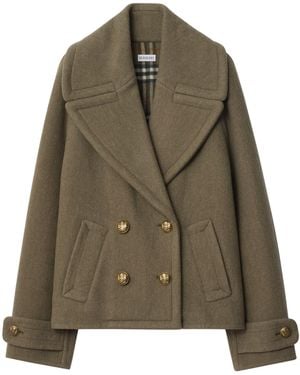 Burberry Wool Double-Breasted Pea Coat - Green