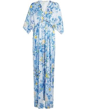 Mary Katrantzou Satin Fleur De Vichy Taormina Kaftan Dress - Blue