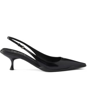 Prada Brushed Leather Slingback Pumps 55 - Black