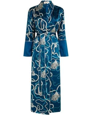 Olivia Von Halle Silk Capability Periwinkle Robe - Blue