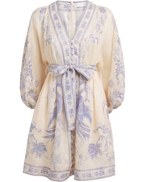 Zimmermann Linen Indra Plunge Mini Dress - White