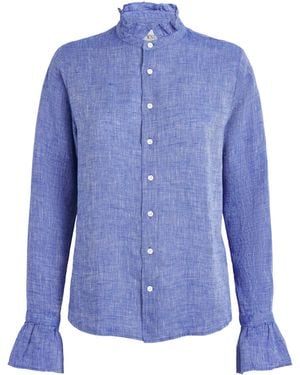 With Nothing Underneath Linen Kew Blouse - Blue