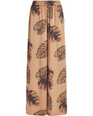 L'Agence Satin Palm Leaf Wide-Leg Pants - Natural