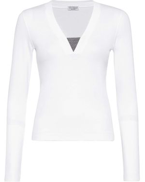 Brunello Cucinelli Stretch-Cotton Monili-Detail T-Shirt - White