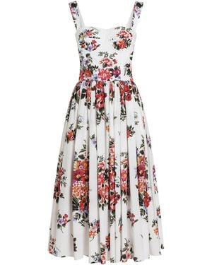 Dolce & Gabbana Cotton Floral Print Midi Dress - White
