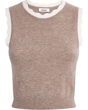 Sandro Wool-Cashmere Cropped Tank Top - Brown