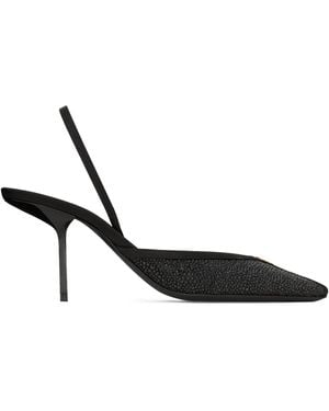 Saint Laurent Crystal Folie Slingback Court Shoes 75 - Black