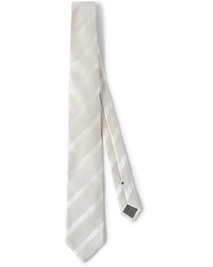 Brunello Cucinelli Silk Stripe Tie - White