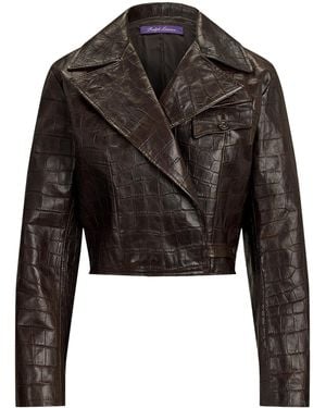 Ralph Lauren Croc-Print Jaxson Moto Leather Jacket - Black
