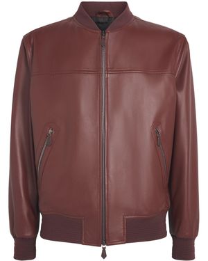 Isaia Leather Bomber Jacket - Purple