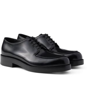 Prada Brushed Leather Derby Shoes - Black