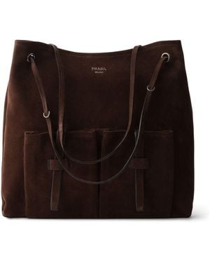 Prada Large Suede Route Shoulder Bag - Black