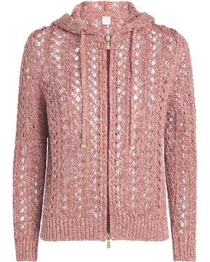 Eleventy Linen-Blend Zip-Up Hoodie - Pink