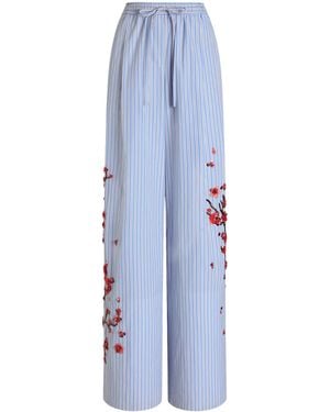 Dolce & Gabbana Cotton-Silk Stripe Embellished Trousers - Blue