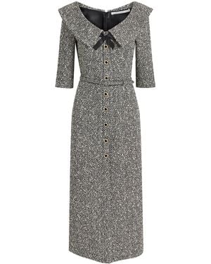 Alessandra Rich Tweed Bow-Detail Midi Dress - Grey