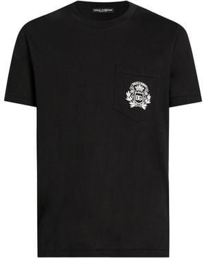 Dolce & Gabbana Cotton Embroidered Logo T-Shirt - Black
