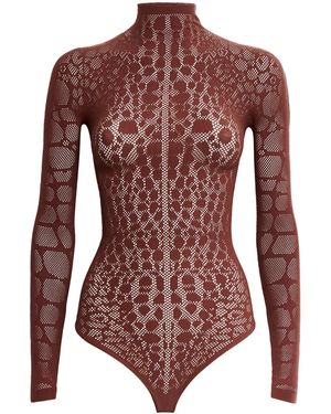 Wolford Reptile Net Bodysuit - Red