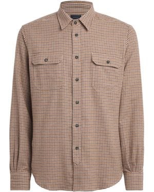 Sease Brushed Cotton Flannel Military Shirt - Brown