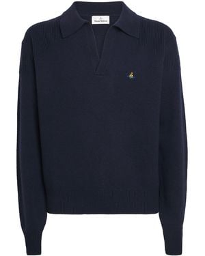 Vivienne Westwood Merino Wool-Cashmere Orb Polo Sweater - Blue