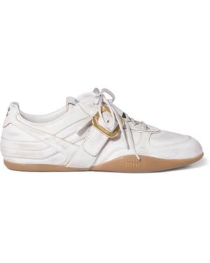 Miu Miu Gymnasium Leather Sneakers With Strap And Buckle - White