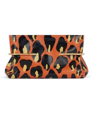 Givenchy Leather Leopard Pinch Clutch Bag - Orange