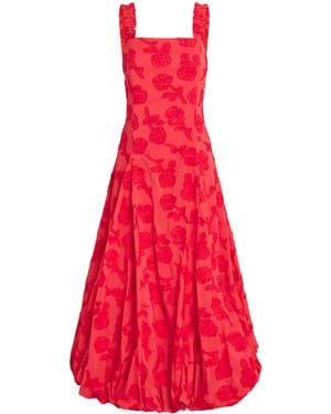Ganni Floral Bubble-Hem Midi Dress - Red