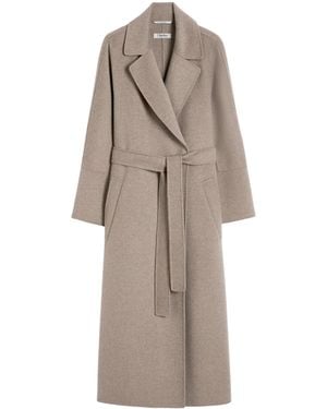 Max Mara Virgin Wool Wrap Coat - Natural