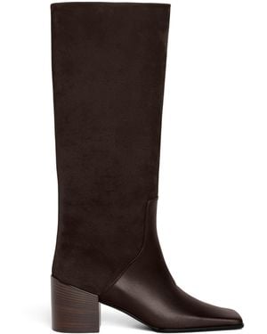 Alaïa Leather-Suede Knee-High Boots 55 - Brown