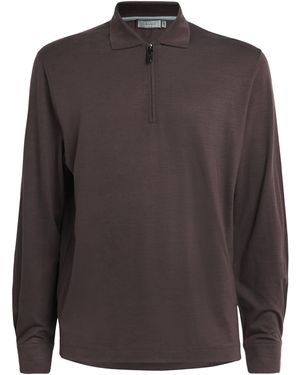 Canali Wool Zip-Up Long-Sleeve Polo Shirt - Brown