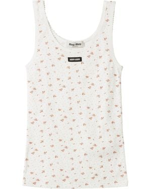Miu Miu Cotton Jersey Ribbed Tank Top - White