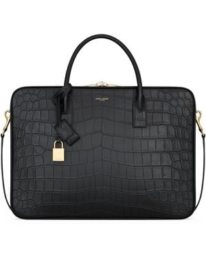 Saint Laurent Large Alligator Leather Sac De Jour Bauletto Messenger Bag - Black