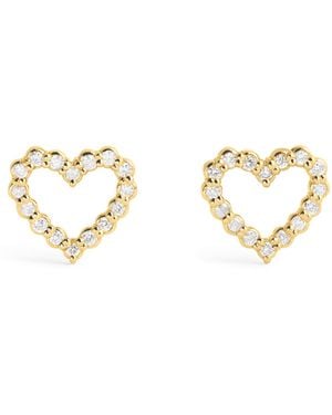 Jennifer Meyer Mini And Diamond Open Heart Stud Earrings - Metallic