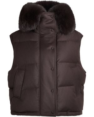 Yves Salomon Virgin Wool-Silk Fox Trim Gilet - Brown