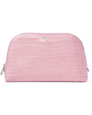 Aspinal of London Croc-Embossed Leather Classic Wash Bag - Pink