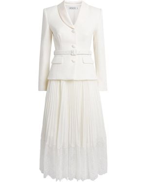 Self-Portrait Bouclé Midi Dress - White