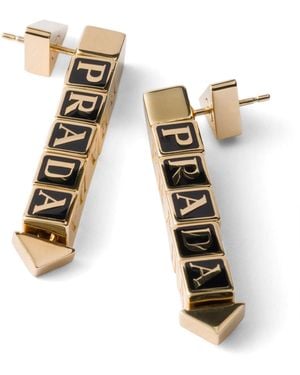 Prada Enamel-Detail Logo Earrings - White
