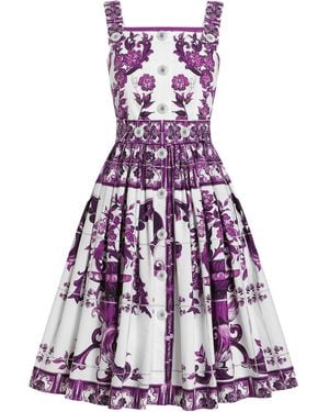 Dolce & Gabbana Cotton Majolica Print Mini Dress - Purple