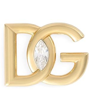 Dolce & Gabbana Embellished Logo Brooch - Metallic