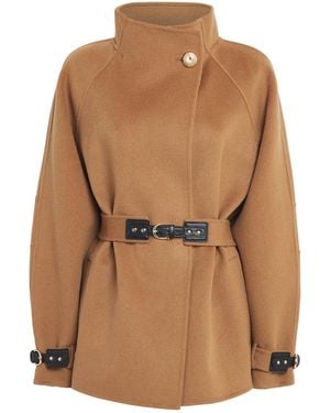Maje Wool-Blend Belted Mid-Length Coat - Brown