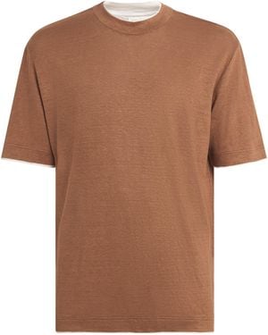 Eleventy X Harrods Linen Layered T-Shirt - Brown