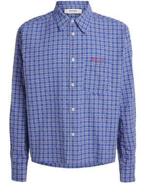 About Blank Cotton Raw-Hem Check Shirt - Blue