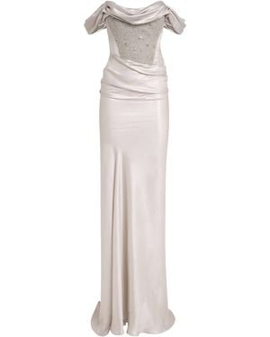 Clio Peppiatt Satin Crystal Paloma Gown - White