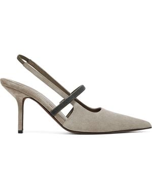 Brunello Cucinelli Suede Slingback Heels 80 - White