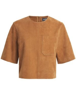 ME+EM Suede Boxy Luxe T-Shirt - Brown