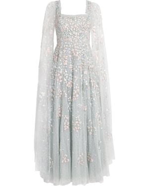 Needle & Thread Cape-Sleeve Versailles Ditsy Maxi Dress - White