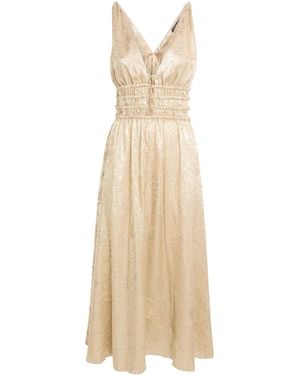 Maje Cutout Shirred Taffeta Midi Dress in Yellow | Lyst Canada