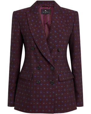 Etro Floral Jacquard Double-Breasted Blazer - Purple