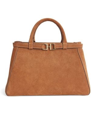 Harrods Medium Suede Grace Top-Handle Bag - Brown