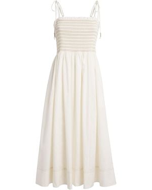 Veronica Beard Smocked Kaela Midi Dress - White