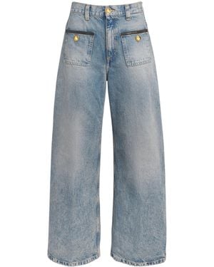 Sandro Leather-Trimmed Straight Jeans - Blue